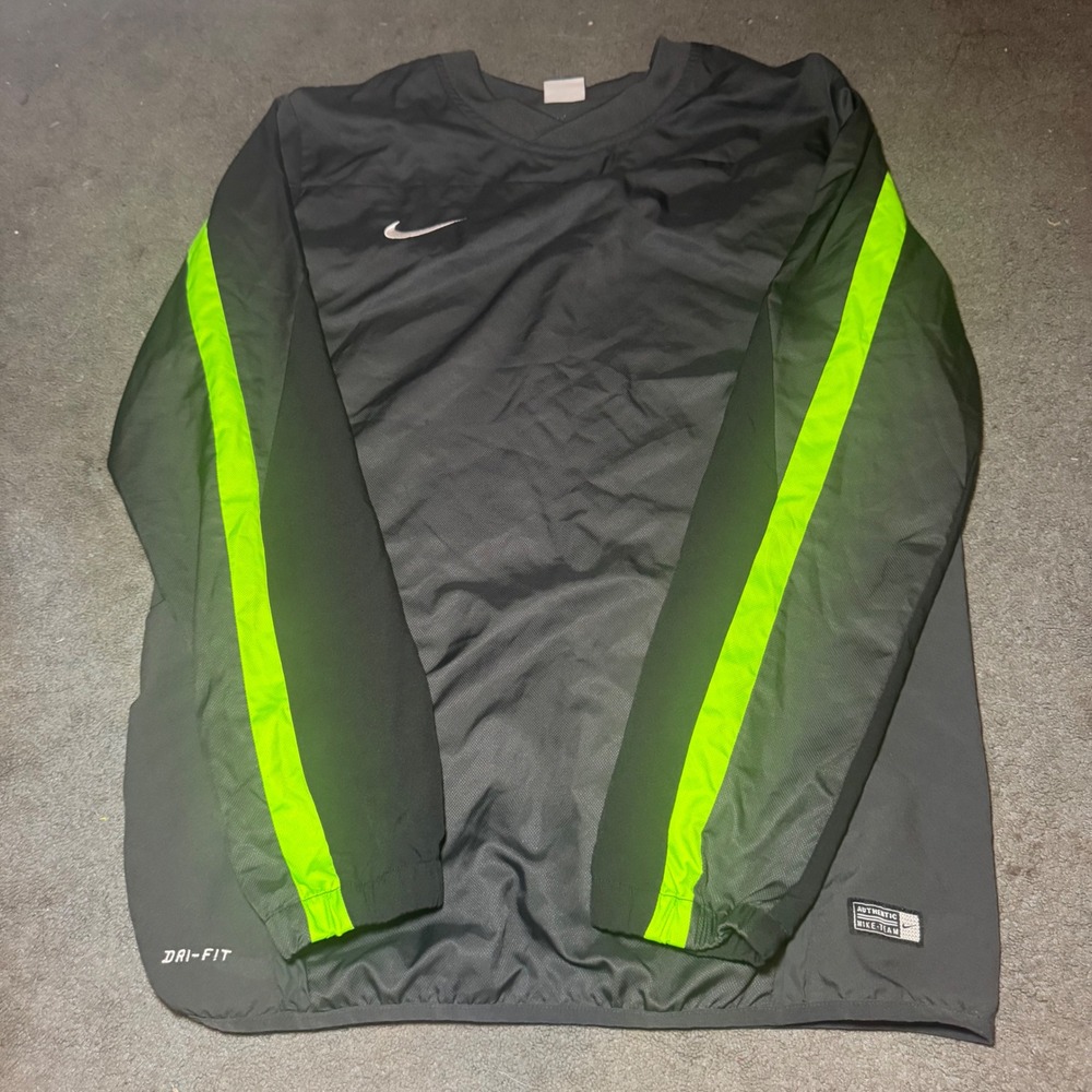 Nike Team Dri-FIT Soccer Drill Top Mens Large Grey Neon Green Training Pullover